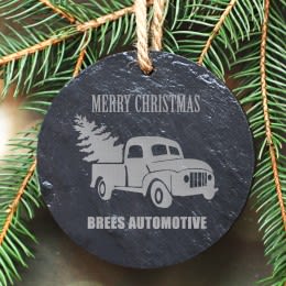 Engraved 4&quot; Vintage Truck Slate Christmas Ornament